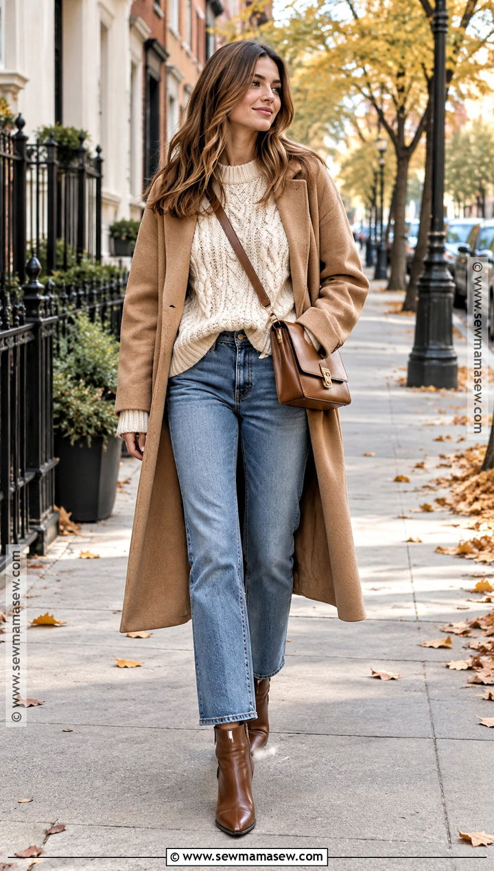 Oversized Cable Knit Sweater With Straight Leg Jeans - 15 fall knitwear collection ideas