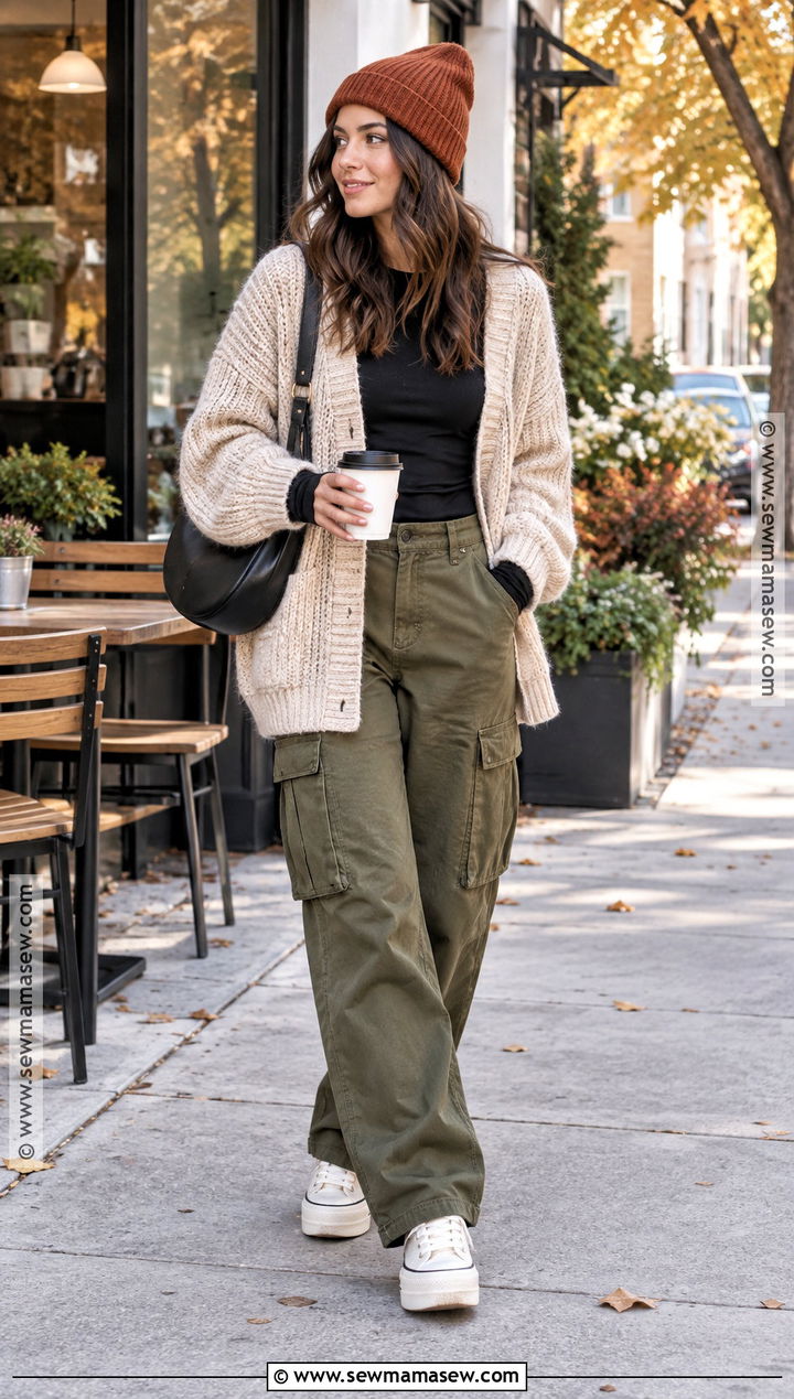 Oversized Cardigan And Cargo Pants Fall Streetwear Outfit - 25 fall streetwear outfits