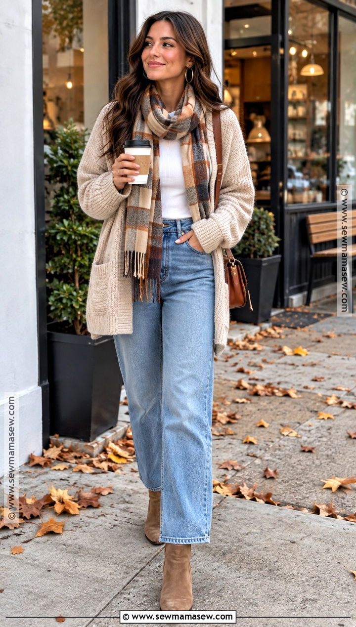 Oversized Cardigan And Jeans Fall Outfit - 25 fall autumn outfits