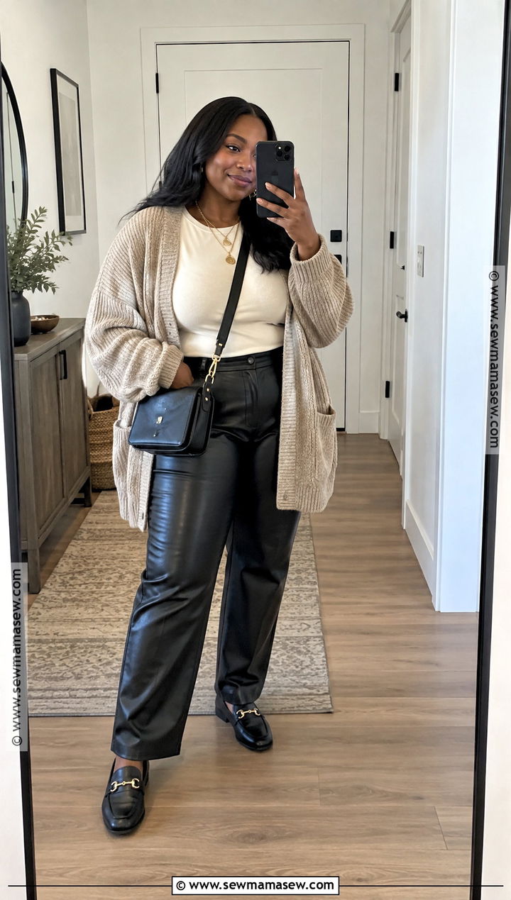 Oversized Cardigan And Leather Pants Fall Outfit - 15 black women fall fashion ideas 2026