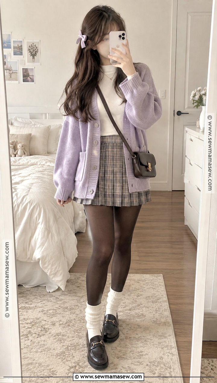 Oversized Cardigan And Mini Skirt Shoujo Girl Fall Outfit - 20 shoujo girl fall outfits