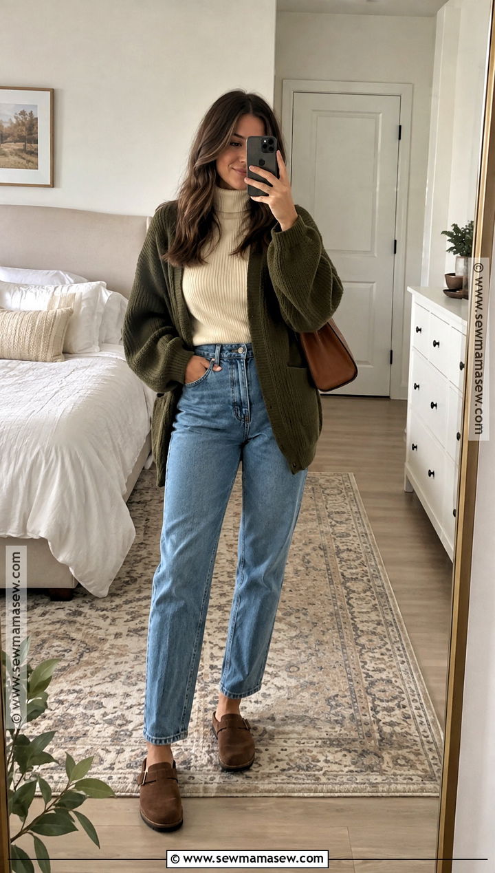 Oversized Cardigan And Mom Jeans Autumn Outfit - 25 autumn aesthetic outfit vintage ideas