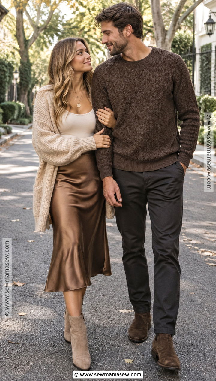 Oversized Cardigan And Slip Skirt Engagement Outfit - 25 fall engagement pictures outfit ideas
