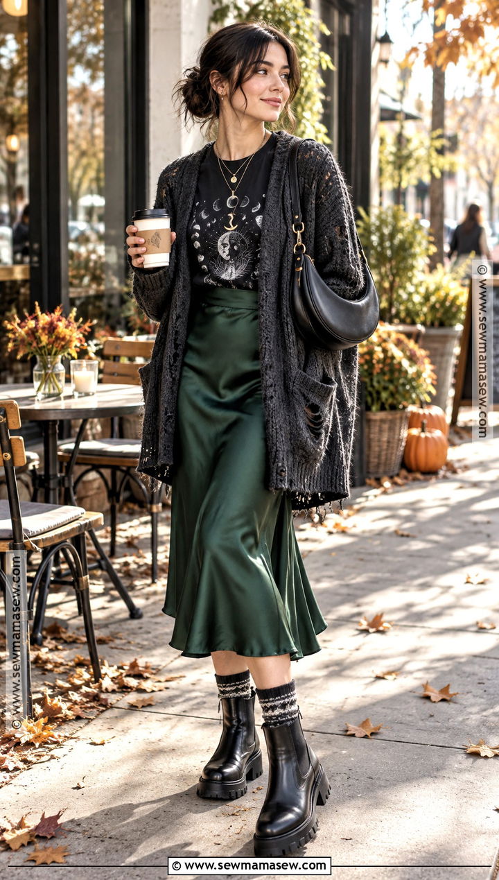 Oversized Cardigan And Slip Skirt Outfit - 25 alt fall outfits