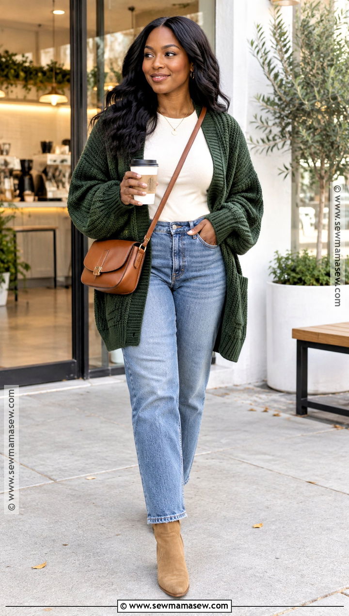 Oversized Cardigan And Straight Leg Jeans Outfit - 15 fall fashion ideas for black women 2026