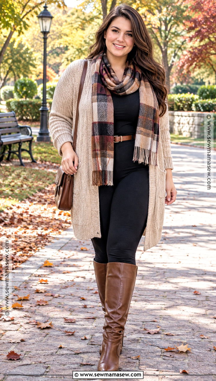 Oversized Cardigan With Leggings And Riding Boots - 25 autumn outfits with boots