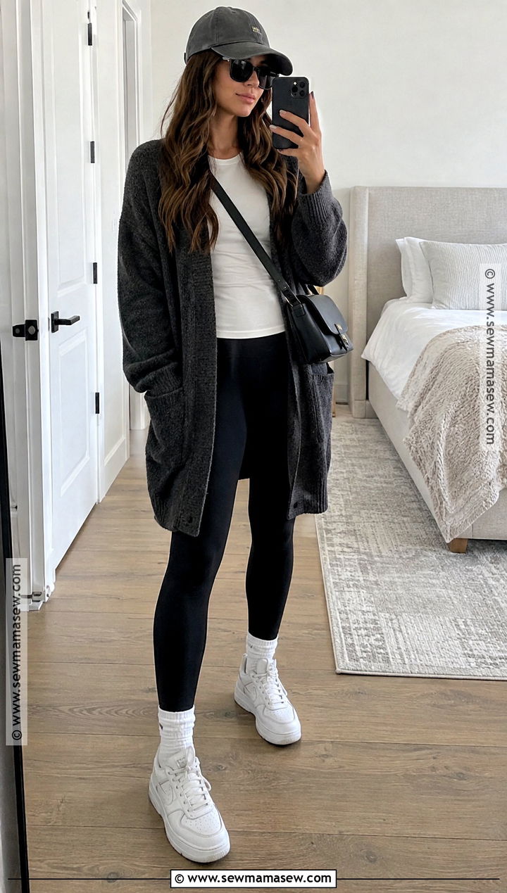 Oversized Cardigan With Leggings And Sneakers - 15 Fall Cardigan Outfits 2026