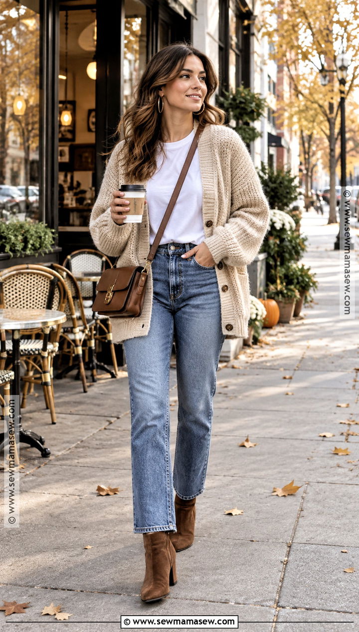 Oversized Cardigan With Straight Leg Jeans - 15 fall fashion cardigan inspiration ideas