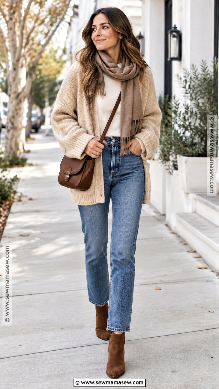 Oversized Cardigan With Straight Leg Jeans - 20 Cardigan Outfits Fall