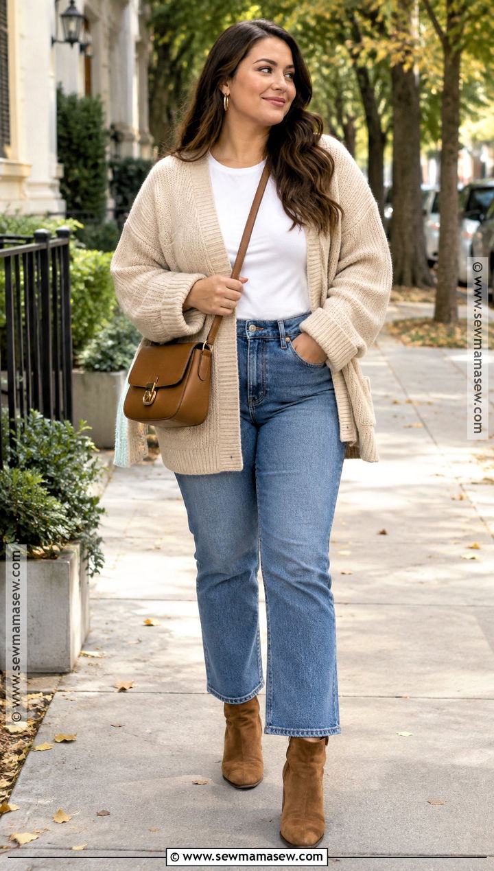 Oversized Cardigan With Straight Leg Jeans - 15 cardigan outfit aesthetic fall ideas