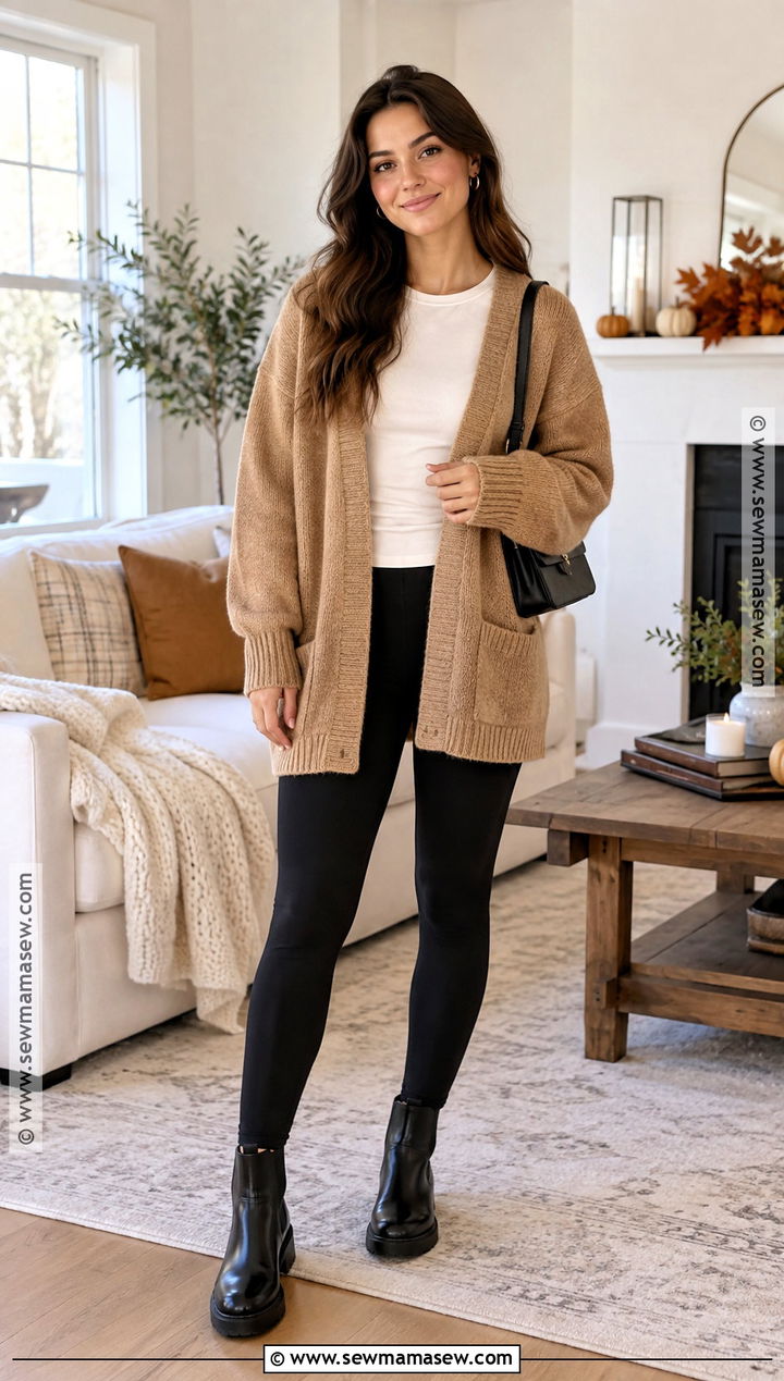 Oversized Cardigan and Leggings Thanksgiving Outfit - 25 thanksgiving day outfits for women