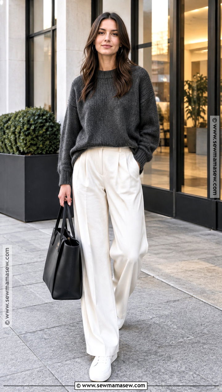 Oversized Cashmere Sweater With Wide Leg Trousers - 15 cashmere sweater fall fashion ideas
