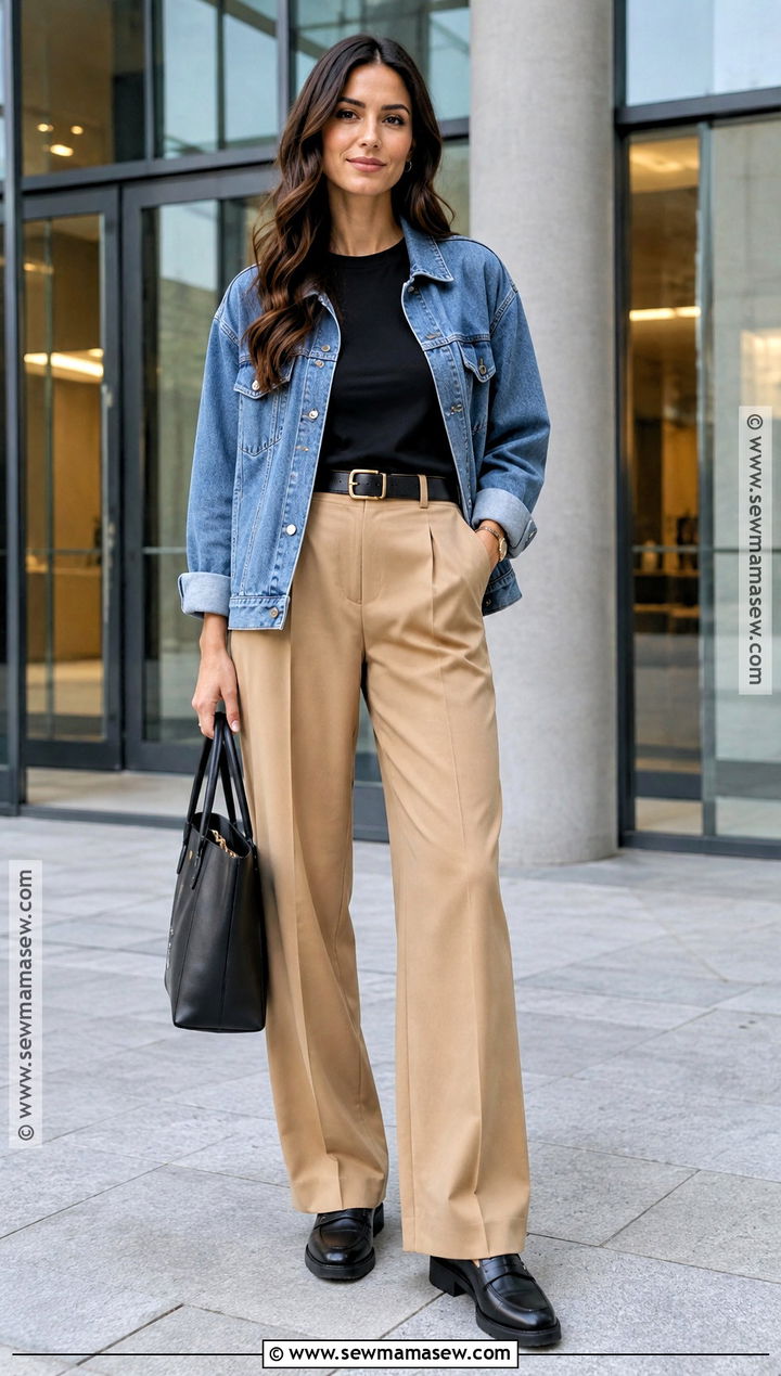 Oversized Denim Jacket With Wide Leg Trousers - 20 oversized denim jacket outfit fall ideas