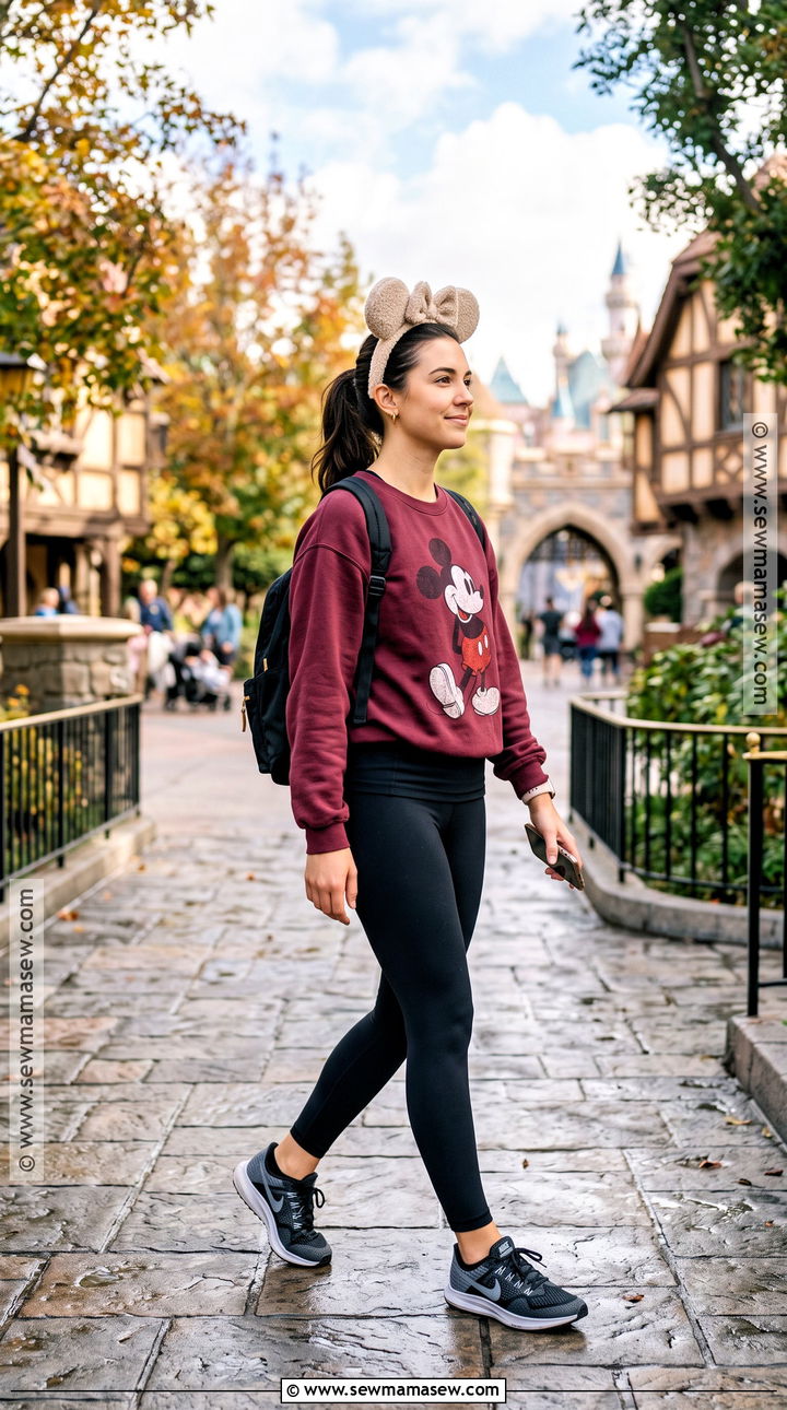 Oversized Disney Sweatshirt And Leggings Fall Outfit - 20 Disney World Outfits Fall