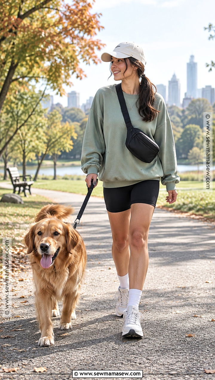 Oversized Dog Mom Sweatshirt With Biker Shorts - 15 Fall Dog Mom Shirt Ideas