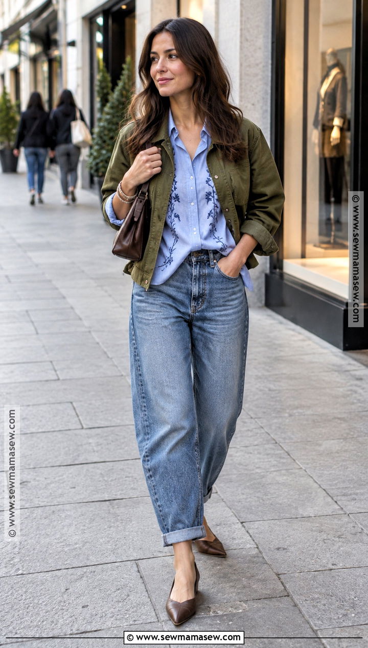 Oversized Embroidered Shirt With Barrel Jeans - 15 Fall Embroidered Shirts