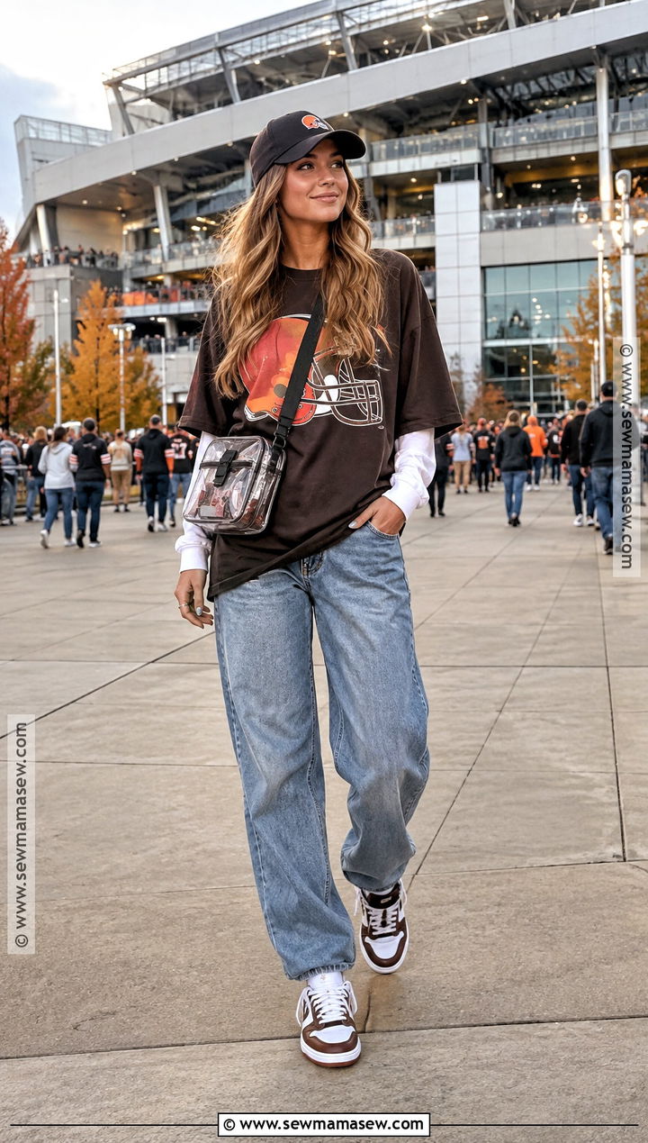 Oversized Fall Football Shirt With Baggy Jeans - 15 fall football shirt ideas