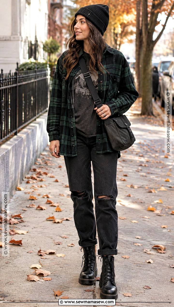 Oversized Flannel And Ripped Jeans Fall Outfit - 20 alternative fall fashion ideas
