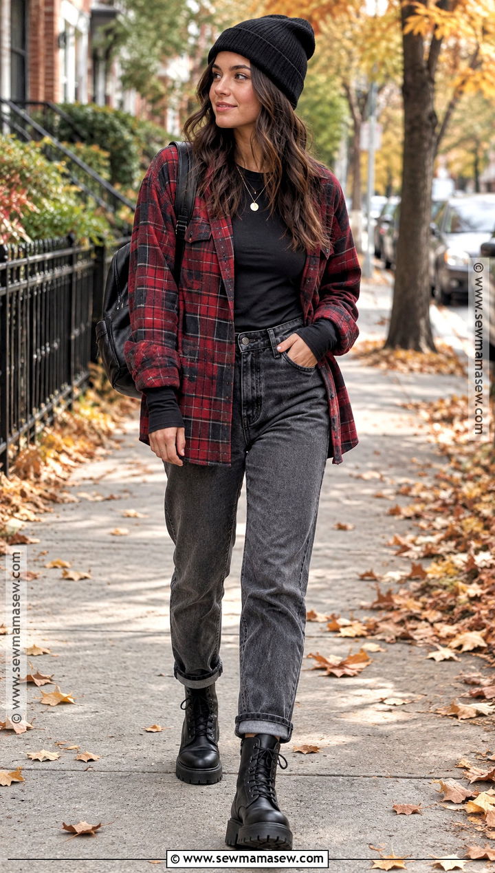Oversized Flannel Fall Outfit - 25 Edgy Fall Outfits