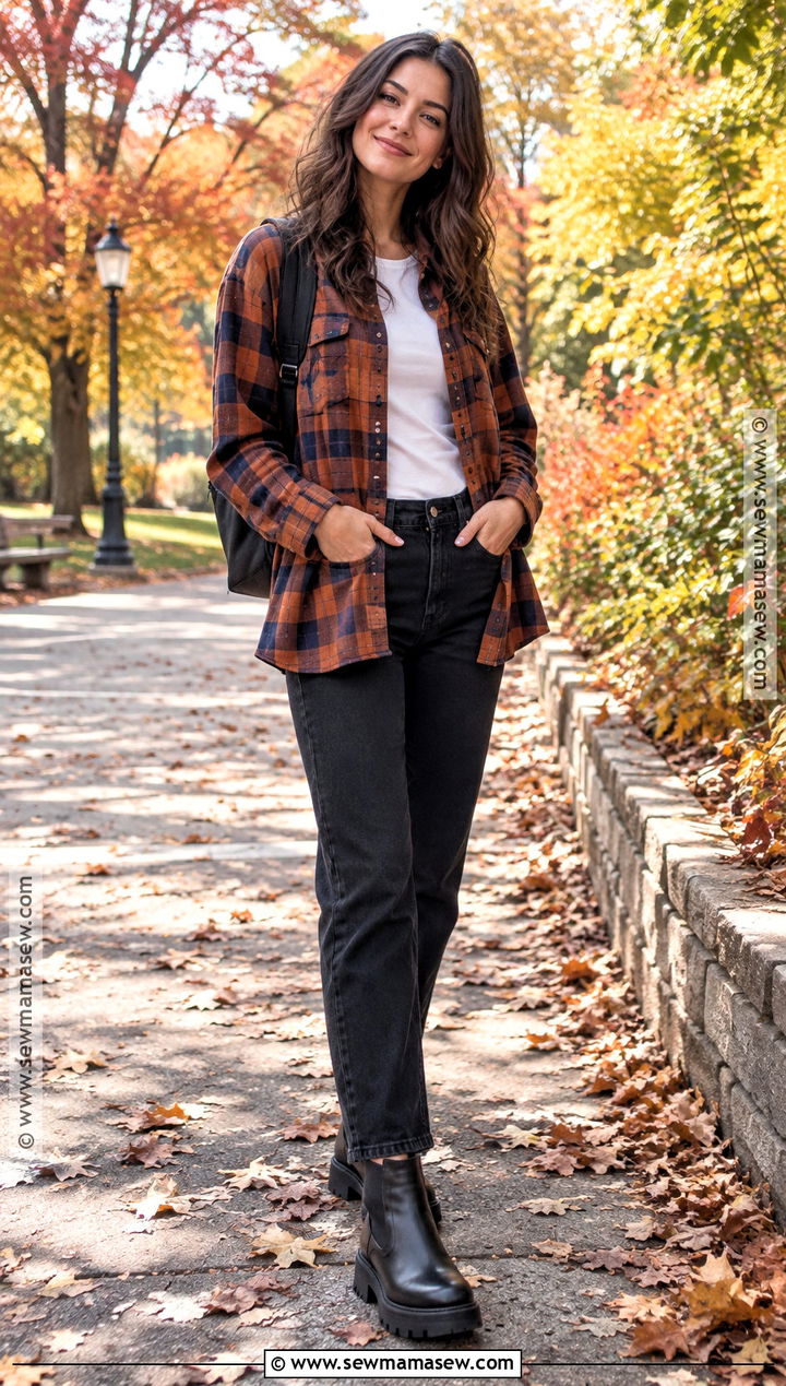 Oversized Flannel Shirt With Black Jeans - 20 Fall Outfits Oversized