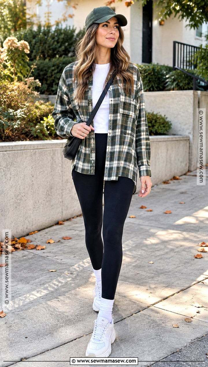 Oversized Flannel Shirt With Leggings - 15 Flannel Shirt Fall Fashion Ideas