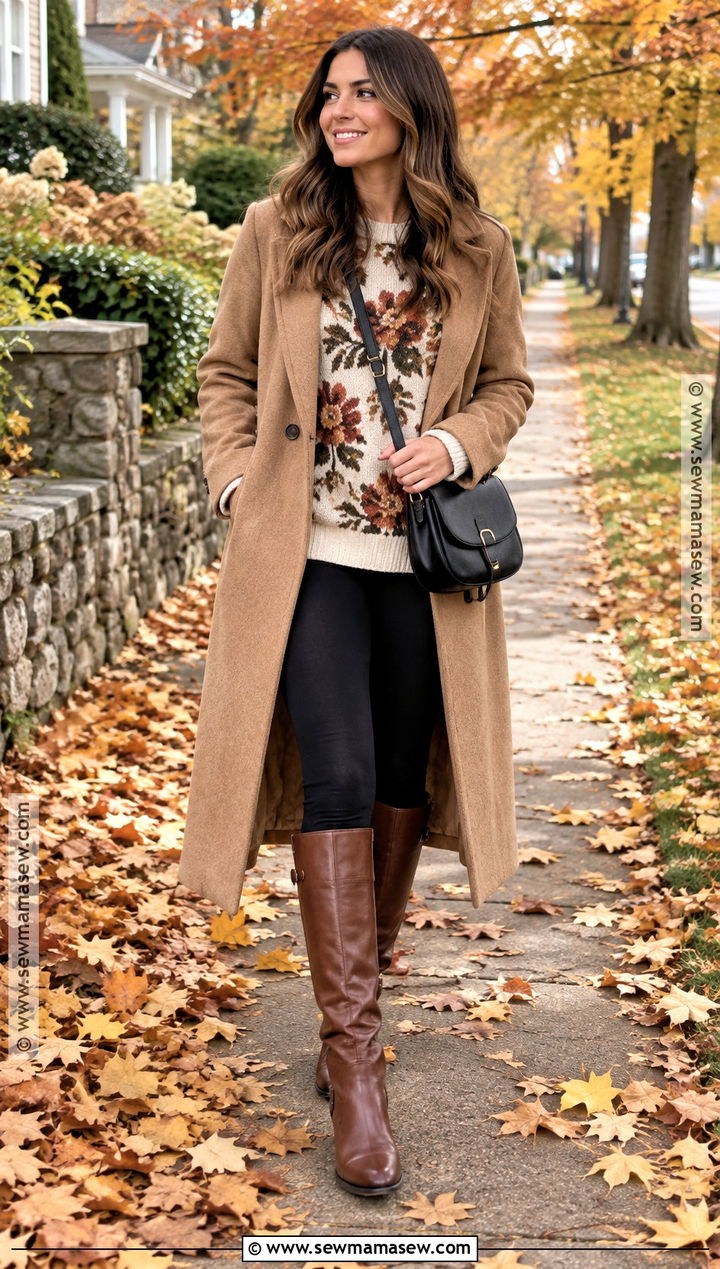 Oversized Floral Sweater With Leggings - 15 autumn floral sweater style ideas
