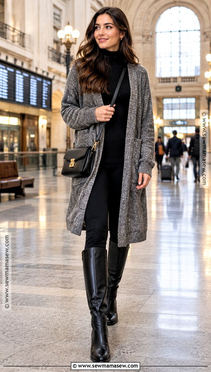 Oversized Glitter Cardigan With Leggings - 15 Glitter Cardigan Fall Fashion Ideas
