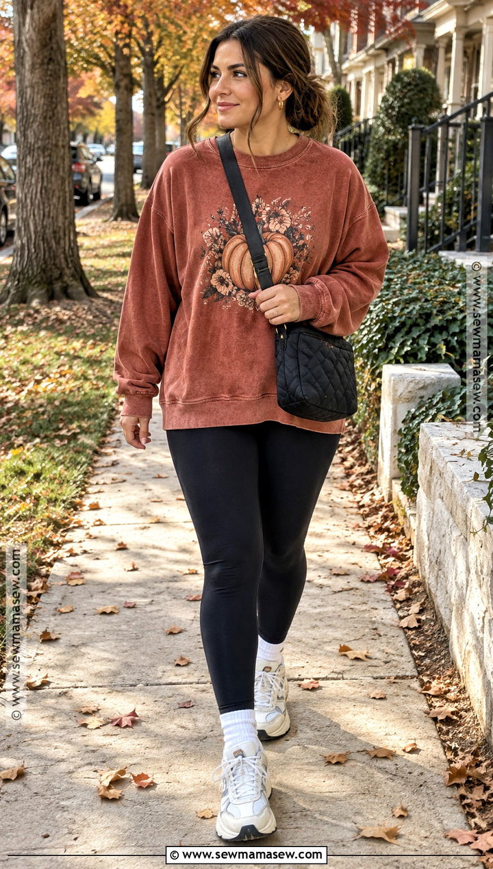 Oversized Graphic Sweatshirt With Black Leggings - 15 fall graphic sweatshirt ideas