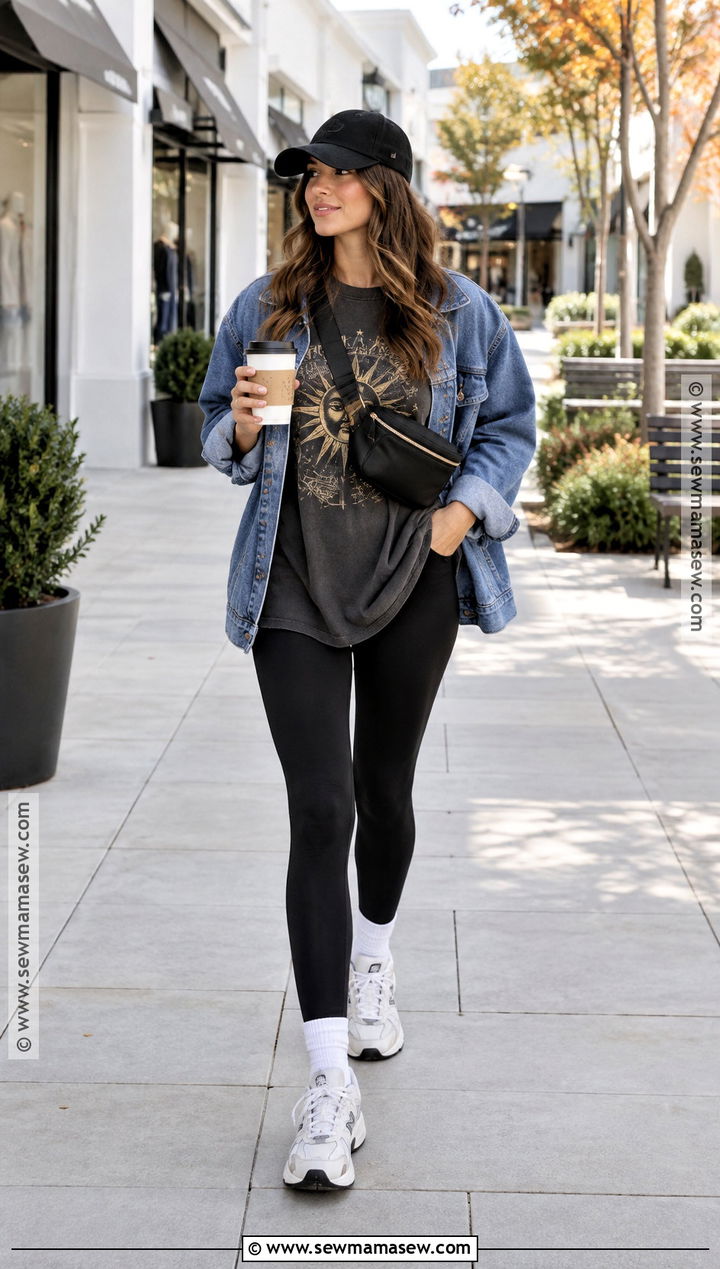 Oversized Graphic Tee With Black Leggings - 15 oversized graphic tee outfits fall