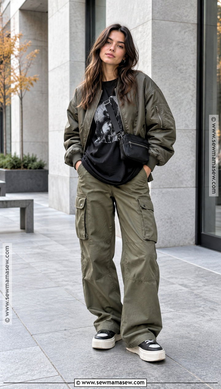Oversized Graphic Tee With Cargo Pants - 15 oversized graphic tee outfits fall