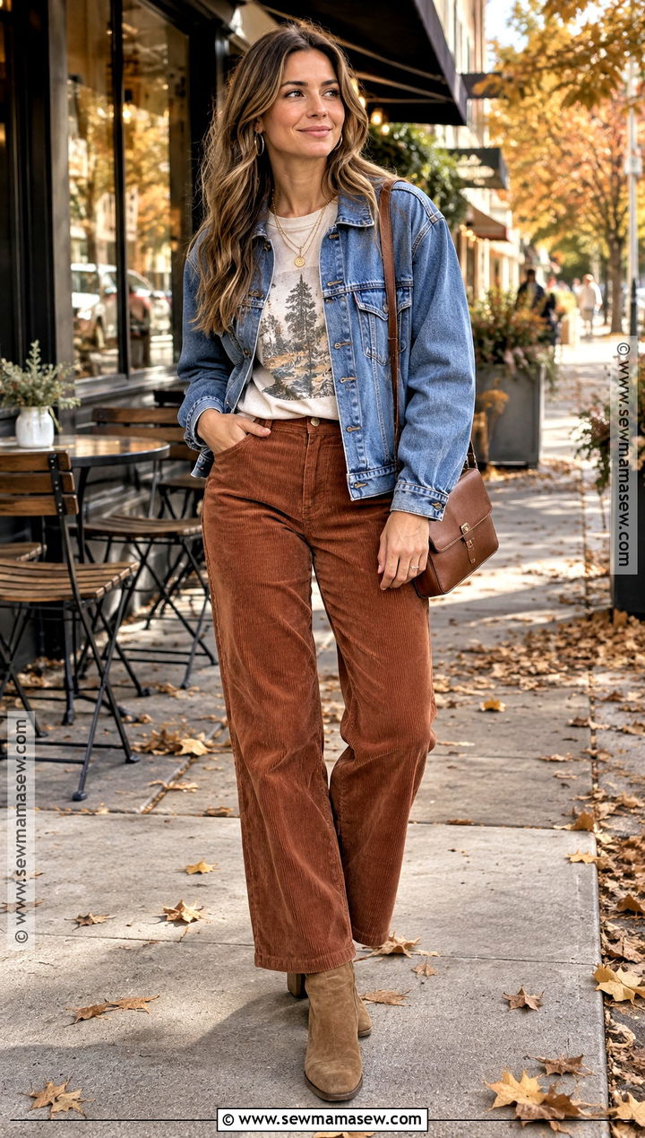 Oversized Graphic Tee With Corduroy Pants - 15 oversized graphic tee outfits fall
