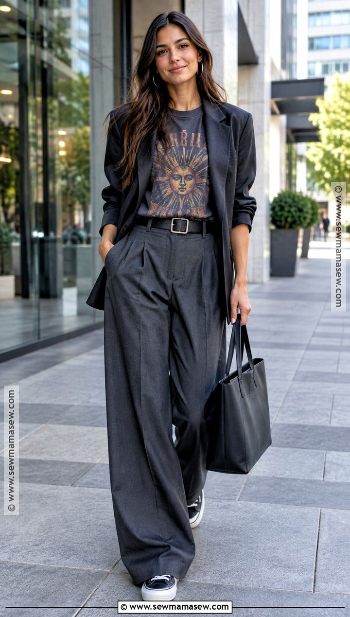 Oversized Graphic Tee With Wide Leg Trousers - 15 oversized graphic tee outfits fall