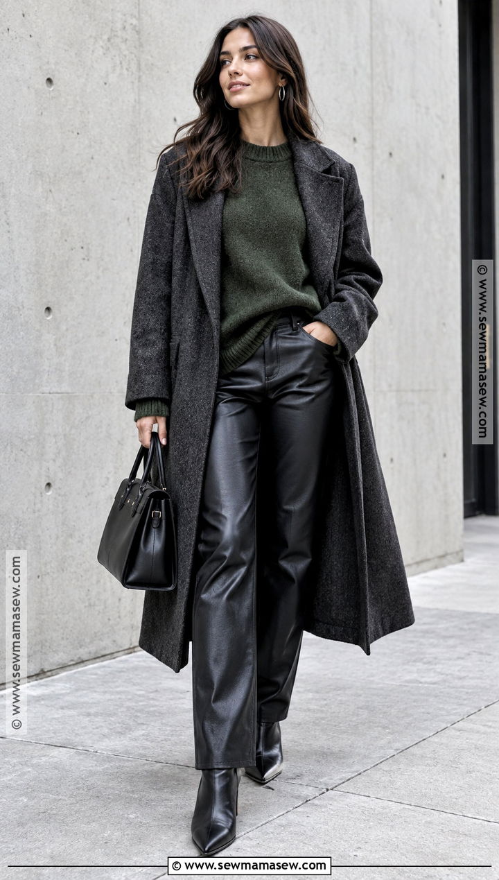 Oversized Green Sweater With Leather Pants - 15 Autumn Green Knitwear Ideas