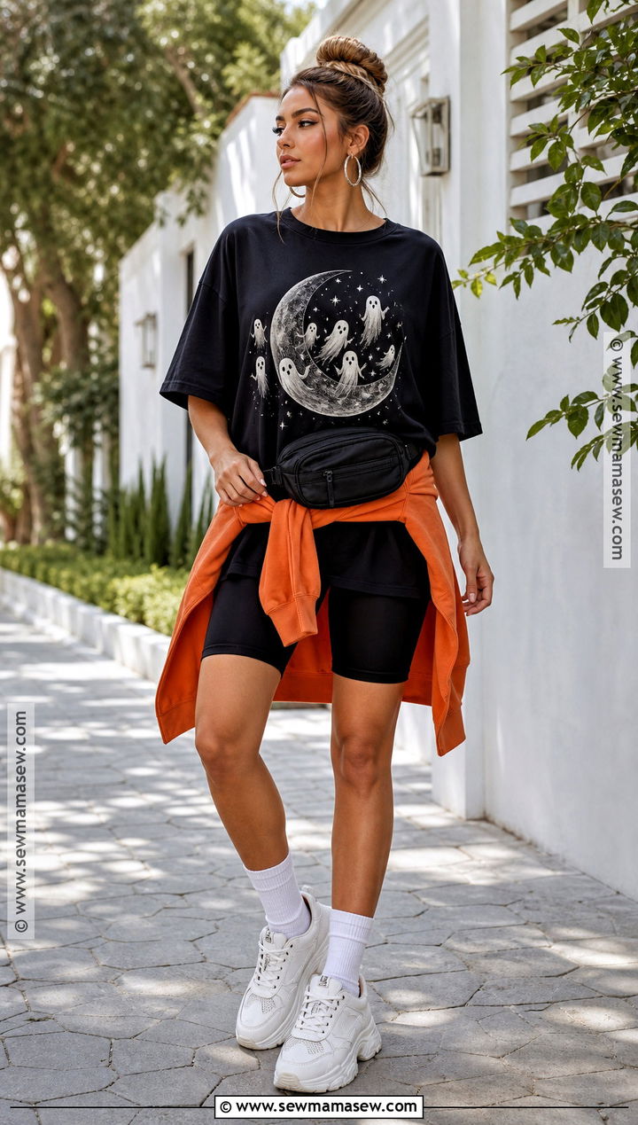 Oversized Halloween Shirt With Biker Shorts - 35 Halloween Shirt Ideas