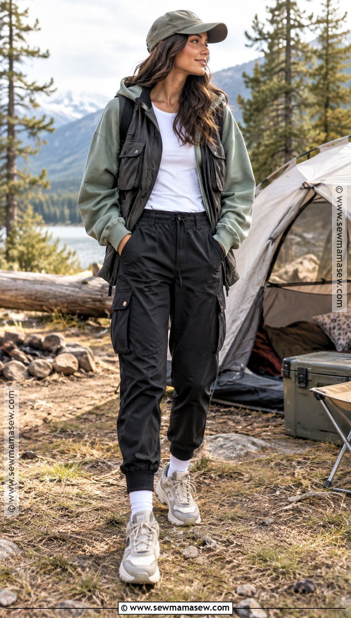 Oversized Hoodie And Cargo Joggers Fall Camping Outfit - 25 fall camping outfits