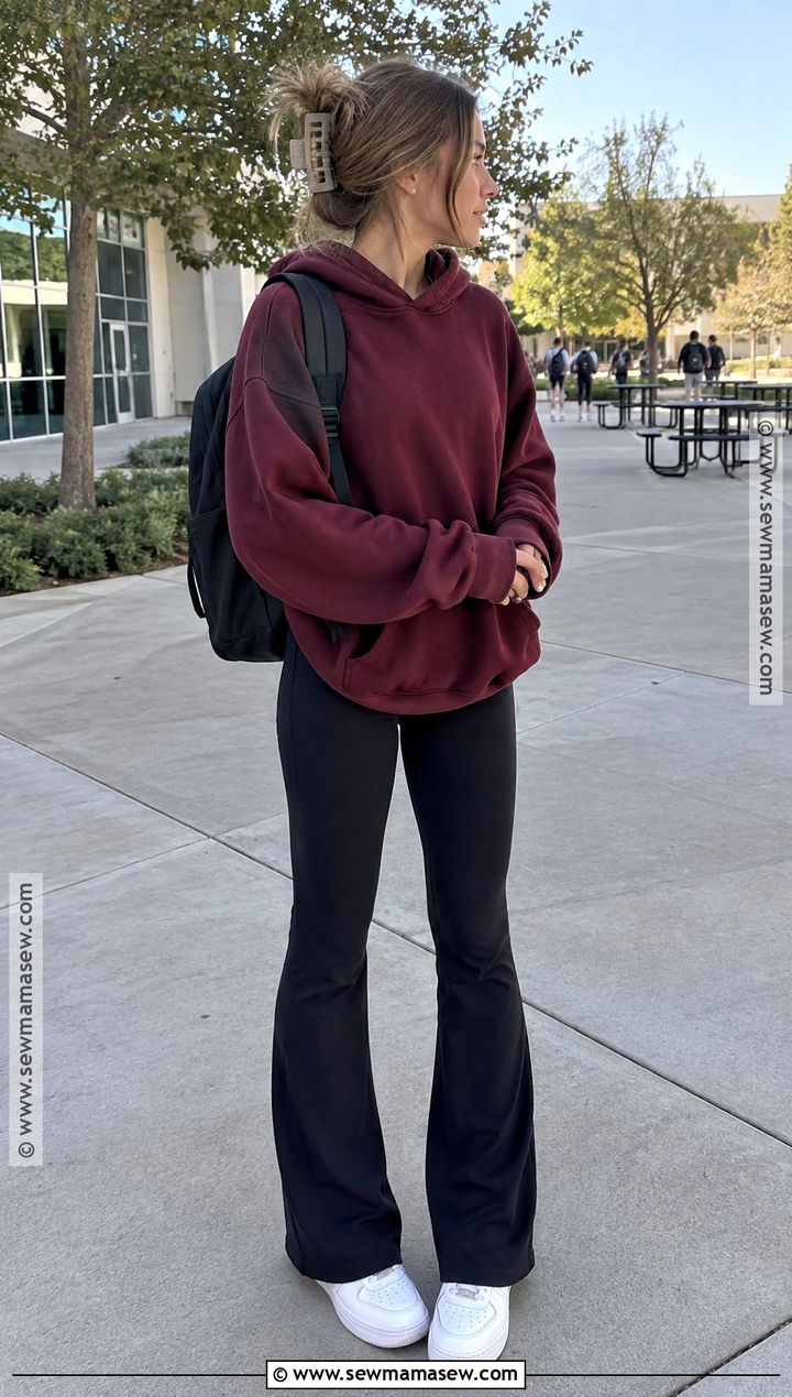 Oversized Hoodie And Flared Leggings School Outfit - 20 cute back to school outfits highschool baddie ideas