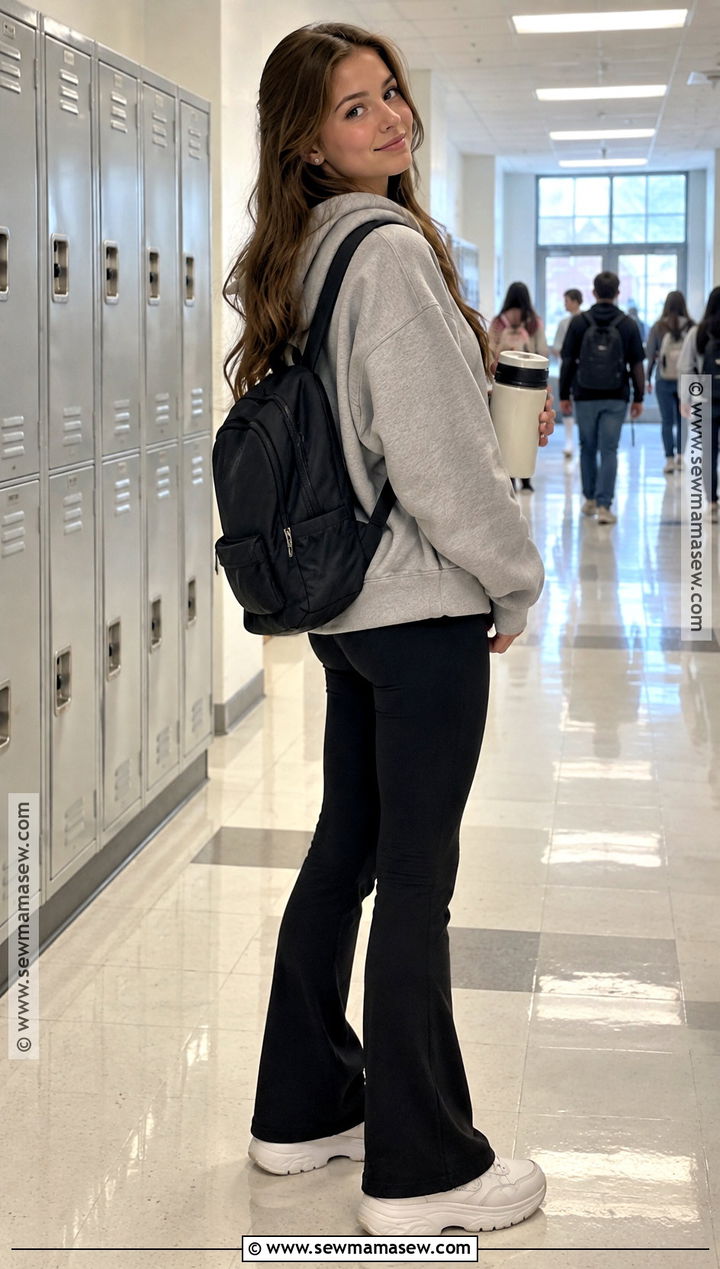 Oversized Hoodie And Flared Leggings School Outfit - 20 Back To School Outfits Fly for Girls