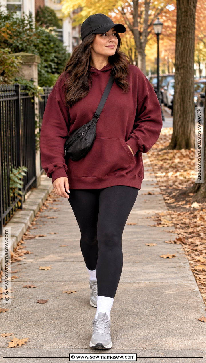 Oversized Hoodie With Leggings And Sneakers - 20 fall hoodie outfit ideas
