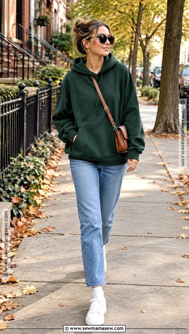 Oversized Hoodie With Straight Leg Jeans - 15 cozy fall hoodie style ideas