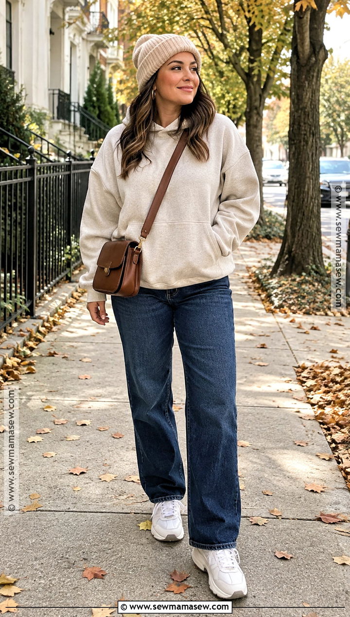 Oversized Hoodie With Straight Leg Jeans - 15 cozy fall hoodie fashion ideas