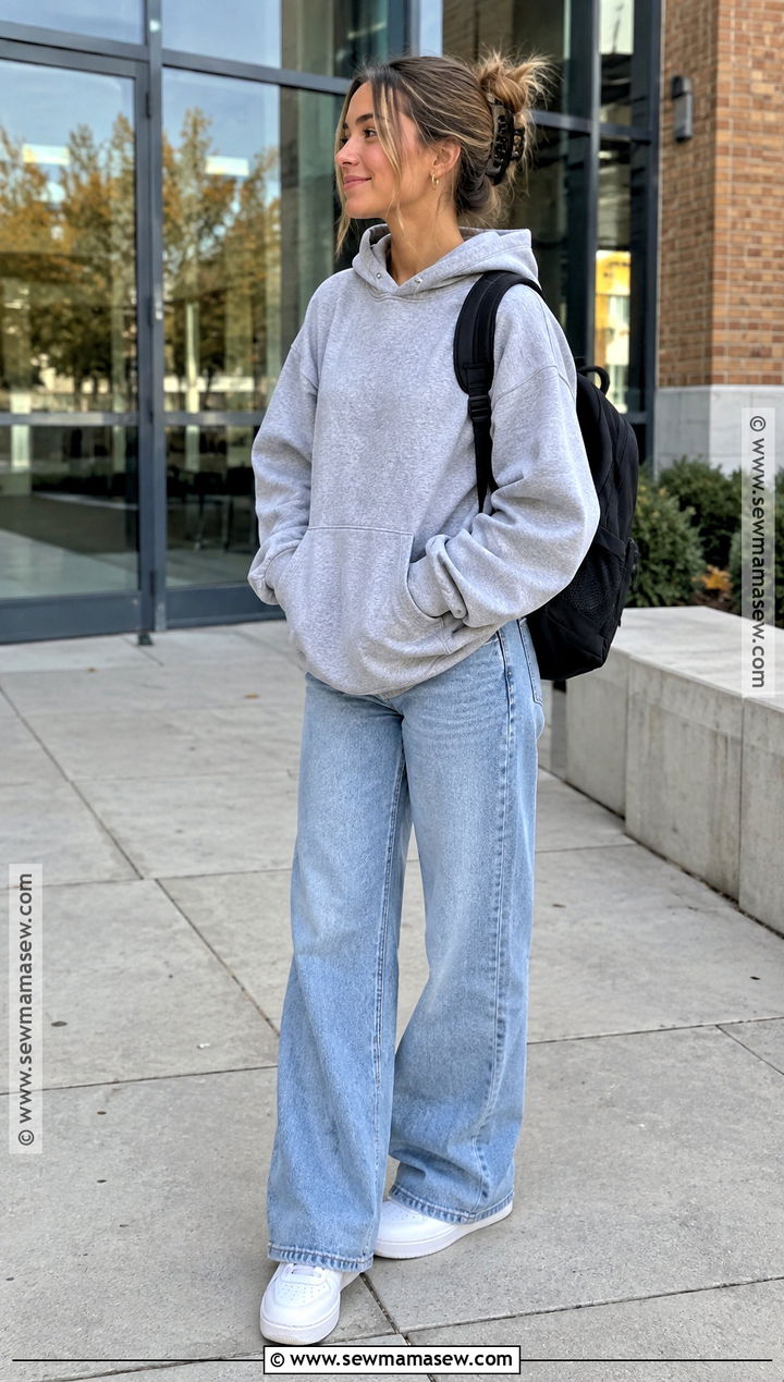Oversized Hoodie With Wide Leg Jeans And Sneakers - 20 outfits for fall school