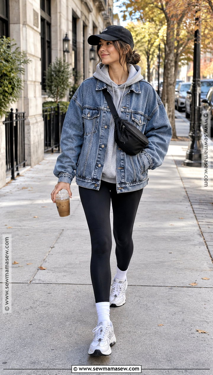 Oversized Jean Jacket With Black Leggings - 20 oversized jean jacket outfits fall
