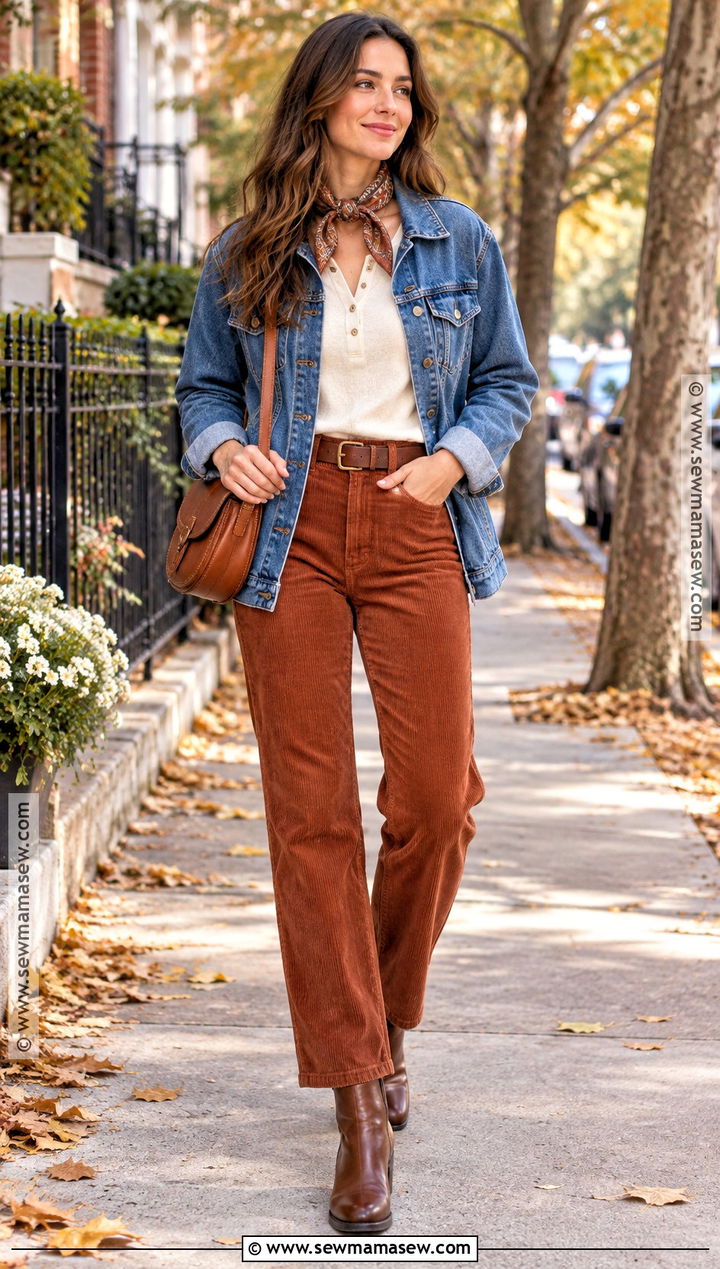 Oversized Jean Jacket With Corduroy Pants - 20 oversized jean jacket outfits fall
