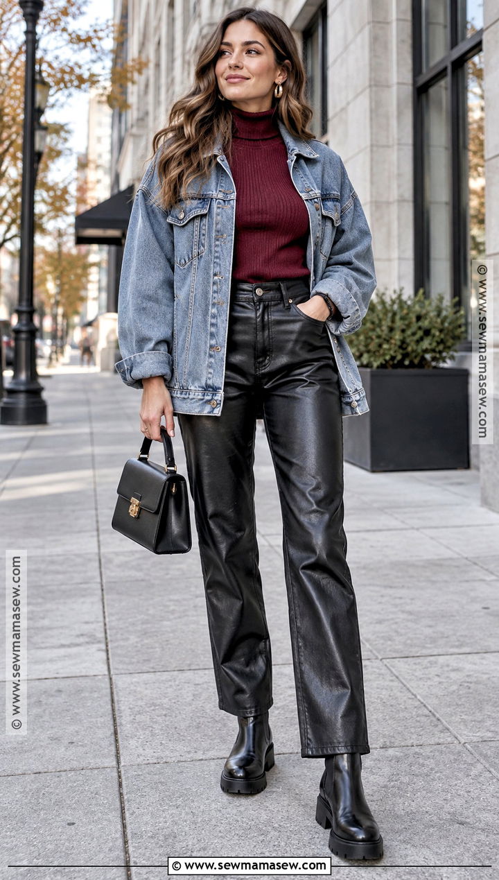 Oversized Jean Jacket With Leather Pants - 20 oversized jean jacket outfits fall
