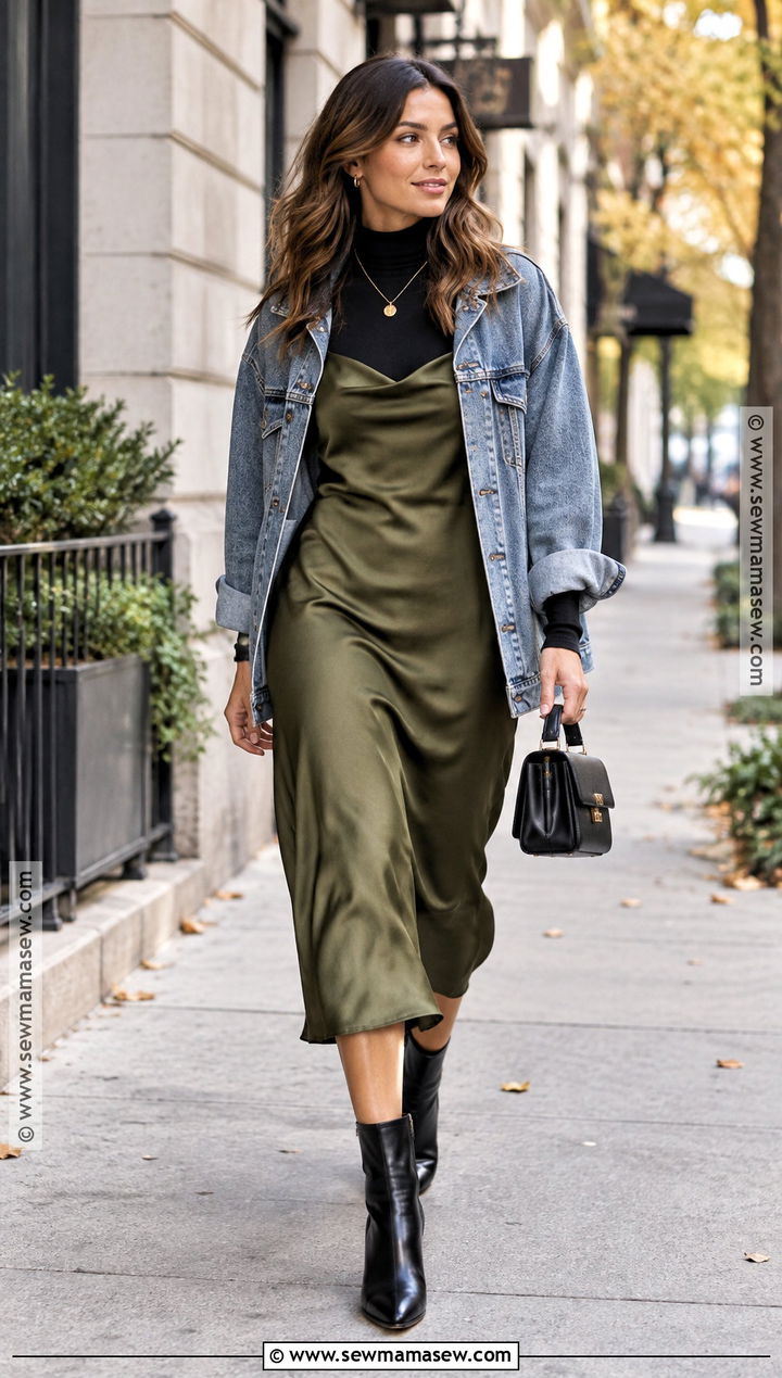 Oversized Jean Jacket With Slip Dress - 20 oversized jean jacket outfits fall