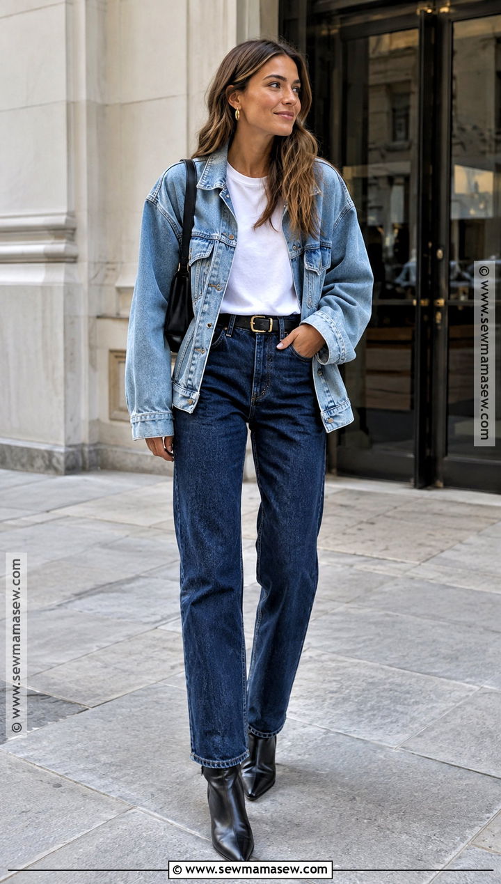 Oversized Jean Jacket With Straight Leg Jeans - 20 oversized jean jacket outfits fall