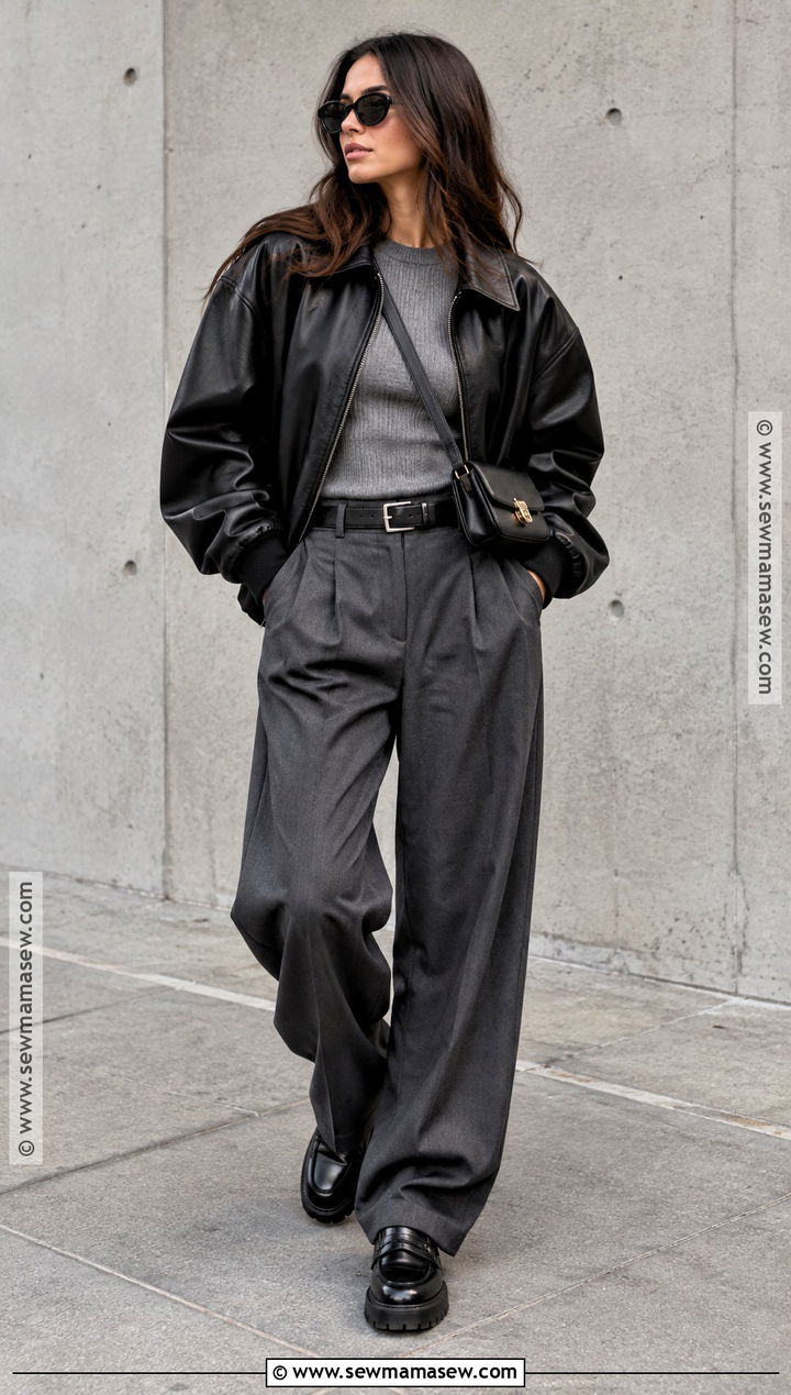 Oversized Leather Jacket And Baggy Trousers - 15 2026 fall fashion trends for women