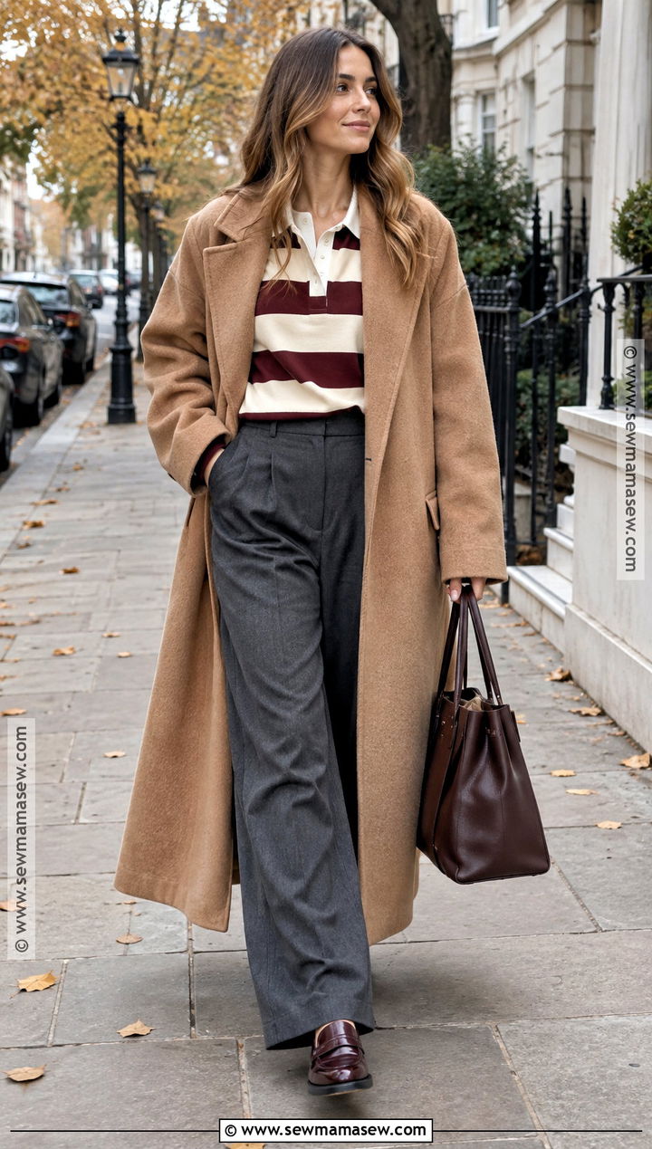 Oversized Long Coat With Rugby Shirt - 20 long coat fall outfit ideas