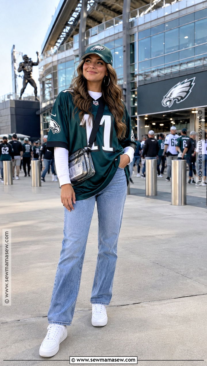 Oversized NFL Jersey With Straight Leg Jeans - 15 fall nfl game outfit ideas