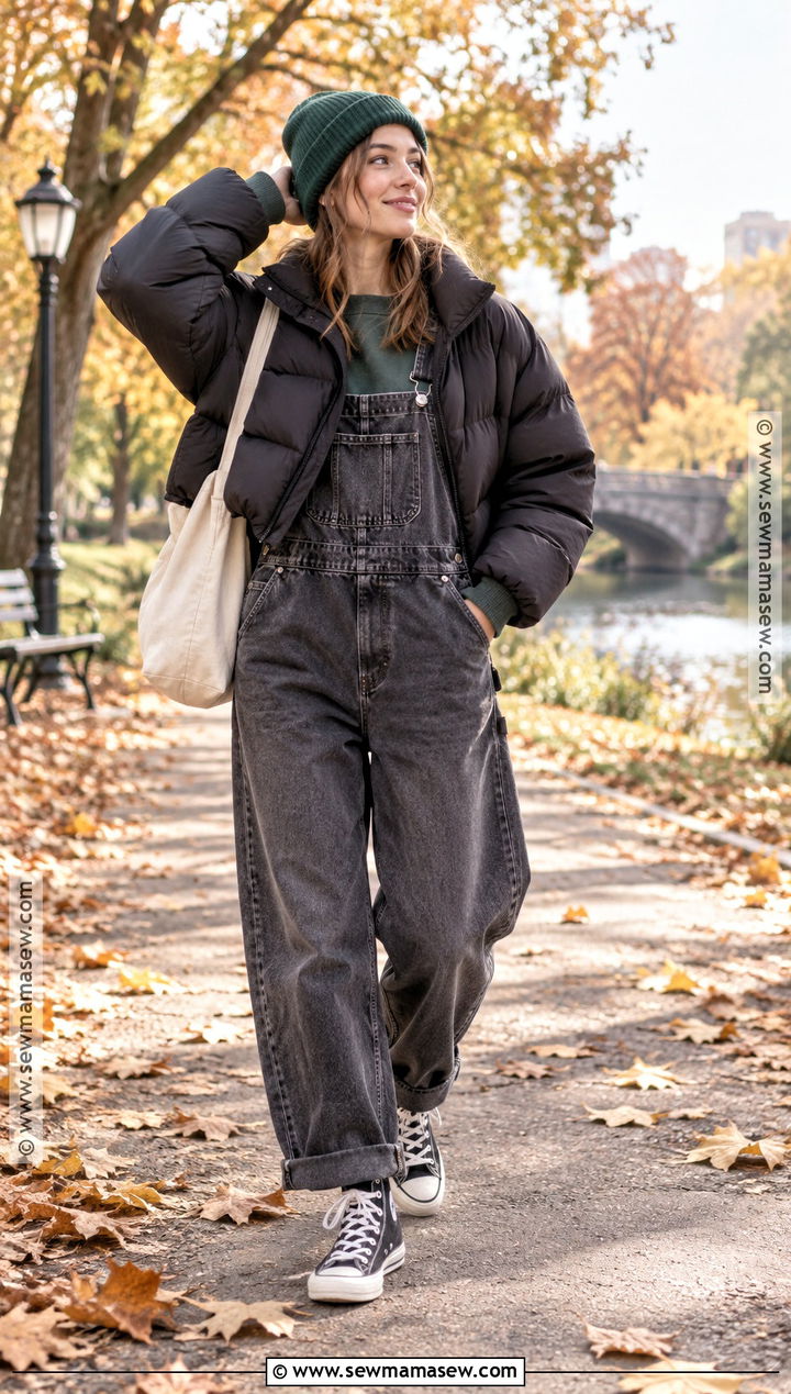 Oversized Overall Outfit With Sweatshirt - 20 overall outfit fall ideas